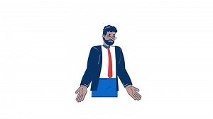Confused corporate black man shrugging with open hands hand drawn 2D character animation. African american male professional uncertain animated person handdrawn on white. Cartoon doodle 4K