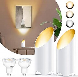 2 Pack Uplighting Spotlights with GU10 Bulbs - Adjustable 3000K/4000K/6000K, Indoor Floor Can Lights with 5.9 FT Cord & Foot Switch, White