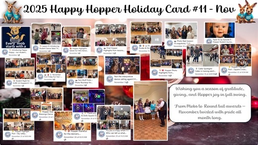 Unmute me! - Happy Holidays from the Hoppers! - Card #11 - November ️️輦 More Hopper Mobs, Hopper Students receiving Round Tuits and the Hopper Student Appreciation Day with potluck, games and experienced clothing galore! #HappyHoppers #christmascards | Happy Hoppers Square Dance Club, Inc., Marysville WA. | Facebook