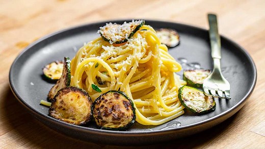 9.2K views · 68 reactions | Spaghetti alla Nerano is a creamy and comforting pasta dish featuring spaghetti tossed in a Provolone del Monaco cheese (we are substituting the easier to find Caciocavallo), zucchini, and butter sauce, and topped with lightly fried zucchini discs, parsley, and more Caciocavallo. FULL PRINT RECIPE: https://www.sipandfeast.com/spaghetti-alla-nerano/ | Sip and Feast | Facebook