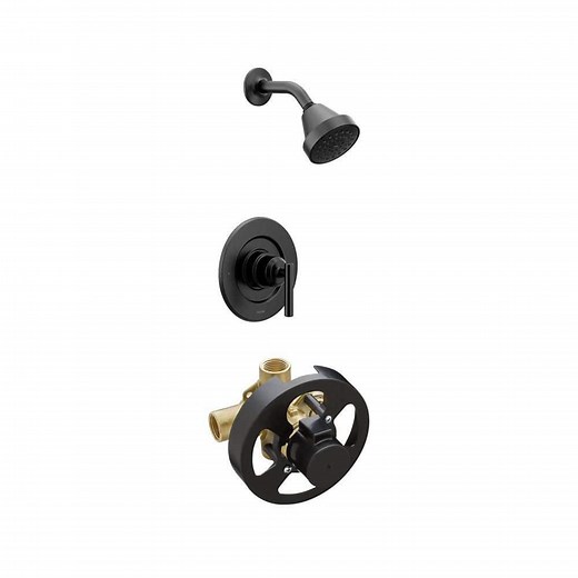MOEN Gibson Matte Black Shower Faucet Trim Kit (Valve Not Included) and Brass Rough-In Tub/Shower Valve Combo - The Home Depot