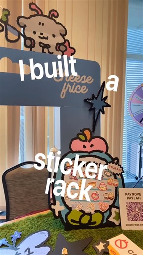 CHEESEFRICE on Instagram: "caveman instincts are not DEAD!!! kicked in at our mercury fest pop-up... bringing carpentry to our digital world guys 😭😭 watch till end for diy sticker rack results"