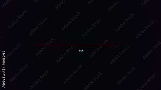Loading bar and progress bar animation shows changes from zero to full status in a digital display setting over a brief time period