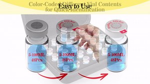 48 Pack 5-100ml Glass Vials Protective Sealing Stickers – 6 Assorted Colors, Leak-Proof Dust-Resistant Reseal Labels for Flip Off Caps 5ml/10ml/20ml/30ml/50ml/100ml Vials for Injection, Easy to Use