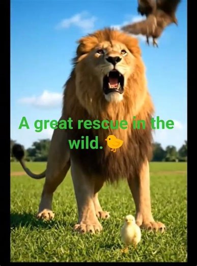 A lion rescues a chick from the hands of a deadly prey - A falcon. #ytshorts #viralvideo ..