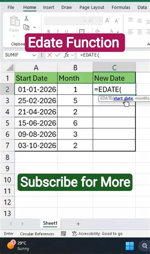 How to Use Edate Function 🔥 || Excel short video #reels #feedshorts #shorts #shortsvideo #exceltips