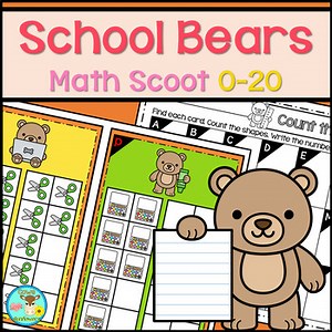 School Bears - Double Ten Frames Math Scoot Activity 0 to 20 - Teen Numbers