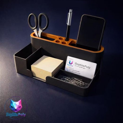 Office Storage Desktop Organizer Multifunctional Stationery Scissors Tool Parts Pen sticky notes business cards Holder 3D Printable STL File