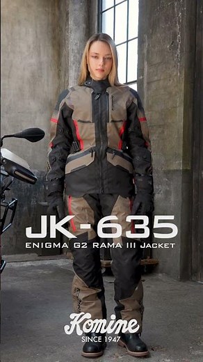 KOMINE の新しいアドベンチャージャケット JK-635, アドベンチャーパンツPK-938CE Level2認証のENIGMA G2プロテクターを肩・肘・胸部に標準装備し脊椎にはEVAパッド