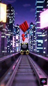 Superhero vs Mega Train in Neon Blox City