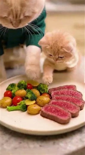 Cats Cook Steak & Shrimp Together 🐾