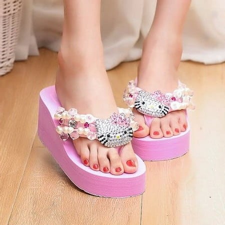 Anime Kawaii Sanrios Slippers Hellokittys Girl Flip Flops Rhinestones Gem Pearl Beach Thick Sole Rubber Send Gifts To Friends - Walmart.ca