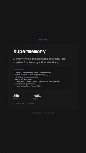 Memory for AI Agents — supermemory #github #opensource #coding #ai #developers #shorts #trending