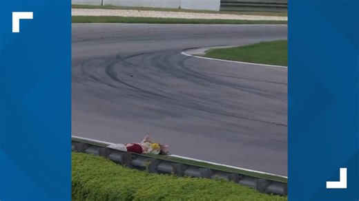 Mannequin falls on track during IndyCar race at Barber Motorsports Park