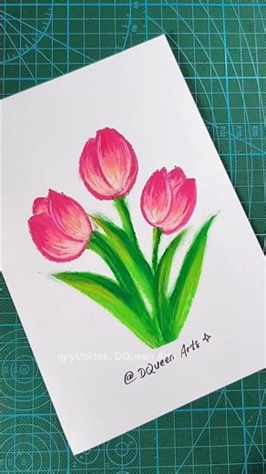 How to draw a tulip flower EASY using oil pastels 🌷#art #drawing #drawingtutorial #howtodraw