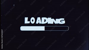 Loading text message with progress bar with dusty, particles, noise and light leaks effects