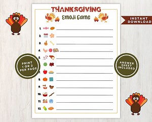 Printable Thanksgiving Emoji Game for Kids and Adults, Great Thanksgiving Party Game for Classrooms and Family Gatherings, Instant Download - Etsy