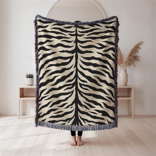 Abstract Zebra Stripe Woven Blanket Tiger Cotton Throw Fringed Edges Animal Print Decor - Etsy