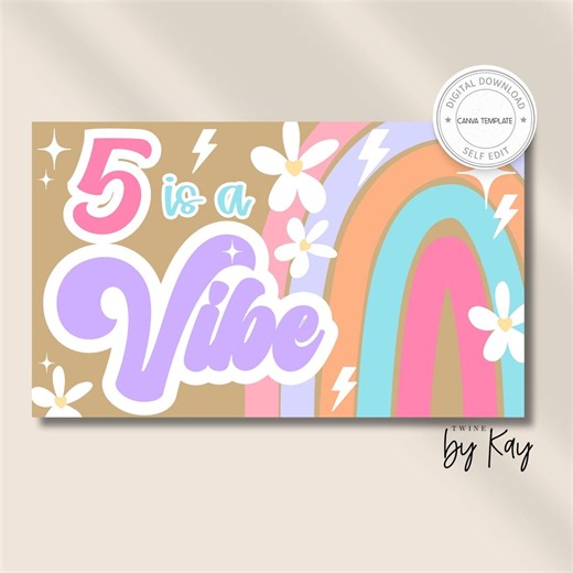 5 is a Vibe Painted Banner Template | Birthday Banner | Editable Banner Template | Girls Birthday Theme - Etsy