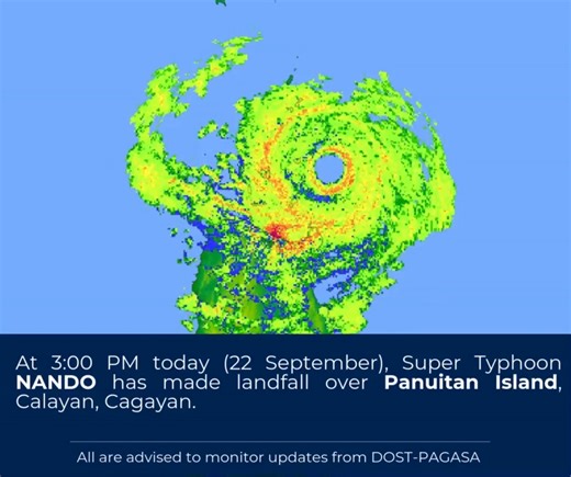 Super Typhoon Nando made landfall over Panuitan Island in Calayan, Cagayan at 3 p.m. Monday, September 22, 2025. 🎥Pagasa | SunStar Cebu