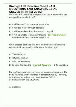 Biology EOC Practice Test EXAM QUESTIONS AND ANSWERS 100 SOLVED Newest 2025