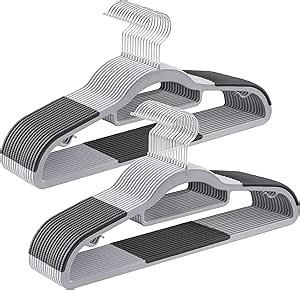 SONGMICS Pack of 30 Coat Hangers, Space-Saving Plastic Clothes Hangers, Non-Slip, 0.2 Inches Slim, 16.5 Inches Wide, 360° Swivel Silver Hook, Light and Dark Gray UCRP20G30