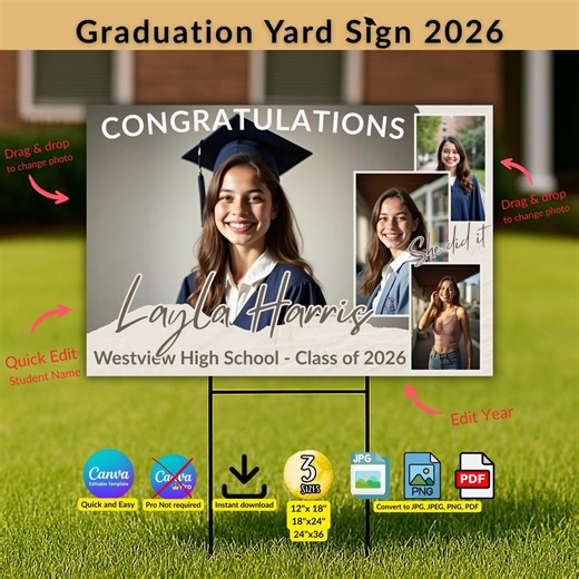 Graduation Yard Sign Template – Editable Canva Design for Senior Celebration, Digital Download Outdoor Grad Party Sign - Etsy