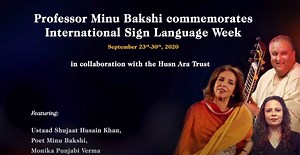 Sign Languages Are For Everyone: Commemorating International Sign Language Week, Prof Minu Bakshi recites and Ustad Shujaat Khan plays and sings while Monika Punjabi Verma eloquently interprets one of Prof. Minu Bakshi’s most popular ghazals 'Dar-e-Yaar Par' from her book “Mauj-e-Saraab - Waves of illusion“ . . . . . . . . #InternationalSignLanguageWeek #SignLanguageWeek #SignLanguage #UstadShujaatKhan #ShujaatKhan #MinuBakshi #DareYaar #music #Song #MonikaPunjabiVerma #MaujeSaraab | Minu Bakshi