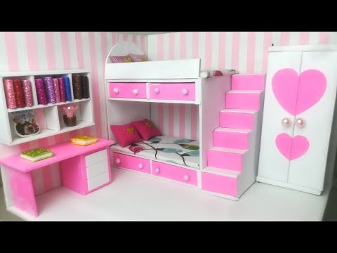 DIY Miniature Dollhouse how to make barbie doll house using cardboard | Bedroom #2