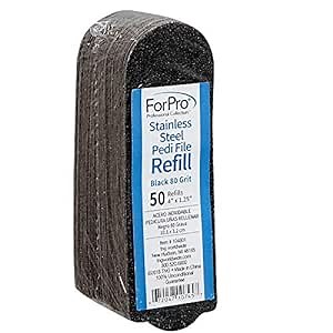 ForPro Professional Collection Stainless Steel Pedi File Refill, 80 Grit, Black, EZ-Strip Peel Pedicure Refill Pads, 1.25” W x 4” L, 50-Count