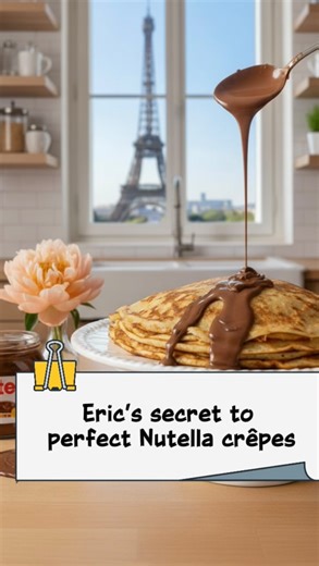 f you love Nutella crêpes, Eric shows you how to make the best French ones — quick and easy. #NutellaCrepes #FrenchRecipes #CookingWithEric - RECIPE BELOW*** ⸻ Si te encantan las crêpes de Nutella, Eric te enseña a hacer las mejores crêpes francesas — rápido y fácil. 🇫🇷🍫 🥞 Homemade Crepe Recipe 🧺 Ingredients • 250 g of flour • 2 cups (about 500 ml) of milk • 3 eggs • 2 tablespoons of sugar • A few drops of vanilla extract ⸻ 👩‍🍳 Instructions 1. Put all the ingredients into a blender. 2. Bl