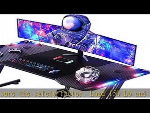 HLDIRECT 47 Inch LED Gaming Desk Gamer Workstation Carbon Fibre Surface Gamer Table Large Ergonomic
