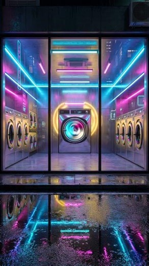 Zoning Out to the Hypnotic Neon Spin in a Cyberpunk Laundromat 🌀