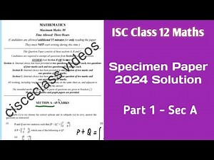 Specimen Paper Solution | Maths | isc 2024 | Board Exam 2024 | Part A |
