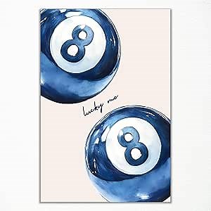 ogyormpi Vintage 8 Ball Poster, Blue Lucky Me 8 Ball Wall Art, Retro Maximalist Aesthetic Apartment Wall Decor, Trendy Blue White Print Canvas, Preppy Girly Dorm Bedroom Picture 12x16in Unframed