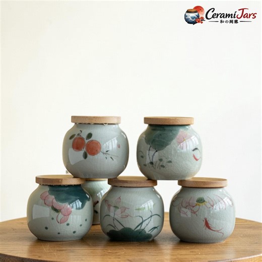 Japanese Ceramic Storage Jar With Bamboo Lid, Tea Coffee Sugar Container, Floral Kitchen Canister, Japanese Kitchen Decor, Tea Jar - Etsy