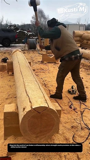 Handcrafted Log Shaping Technique | Precision Splitting with Traditional Tools.