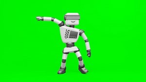 Modern robot dancing Hip-hop. The robot moves very naturally on a green background.