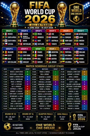 ⚽ FIFA World Cup 2026 Schedule is HERE! 🌎🏆 48 Teams. 1 Champion. Who will lift the trophy? 👀🔥 Comment your favorite team below! ⬇️ #football #soccer #footballtiktok #fyp #viral