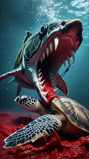Battle for Dominance. Leatherback Sea Turtle Under Attack by Hungry Sea Monsters 🦈🌊