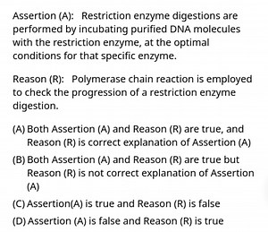 Assertion (A): Restriction enzyme digestions are performed by i... | Filo