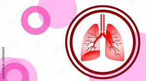 transparent red lungs icon with moving copy space circle background. concept for lung, cancer and awareness.