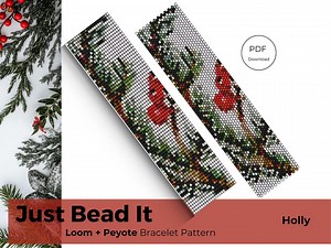 Christmas Holly Mistletoe Themed Pattern | Loom Beading Bracelet | Cuff Bead Pattern | Miyuki Delica | PDF Instant Download | Loom Pattern - Etsy