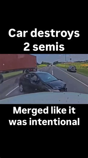 Car destroys 2 semis | Merged like it was intentional