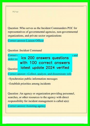 ics 200 answers questions with 100 correct answers latest update 2024 verified video