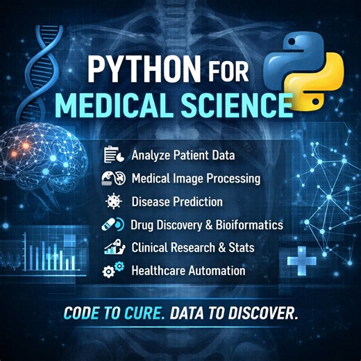 Python for Medical Science 🧬🐍 From hospitals to research labs, Python is transforming healthcare. • Analyze patient data lab reports • Medical image processing (X-ray, MRI, CT) • Disease… | Python Coding