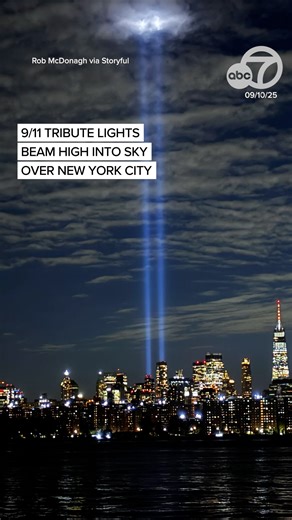 The annual "Tribute of Light" tradition honors the almost 3,000 people killed in the terror attacks at the World Trade Center's Twin Towers on Sept. 11, 2001. Two pale blue beams reach 4 miles into the sky and, on a clear night, are visible within a 60-mile radius. The display will light up the sky from dusk on Sept. 11 to dawn on Sept. 12. | ABC7 News
