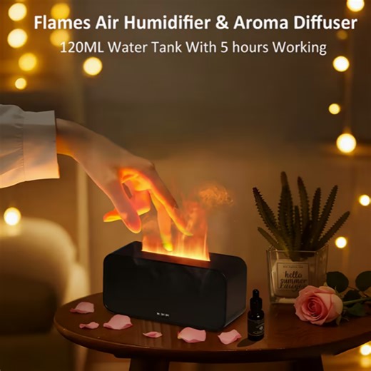 Small simulation seven-color flame aroma diffuser, essential oil diffuser, with 3 timing Settings, quiet humidification, suitabl | Lazada
