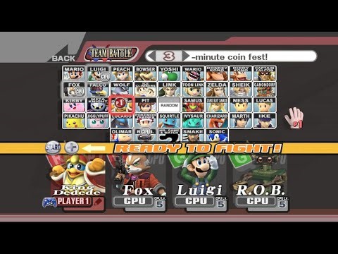 King Dedede & Fox VS Luigi & R.O.B | 3 Min Coin | Super Smash Bros Brawl Fight 238