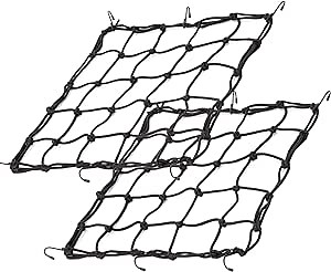 15.7"x15.7" 2Pack Bungee Cargo net Motorcycle, Made of Latex Heavy Duty Bungee Net Stretches to 33"x33", Luggage Thicken Netting with3 x3 Small Mesh&6 Adjustable Metal Hooks for Motorcycle, Bike, ATV